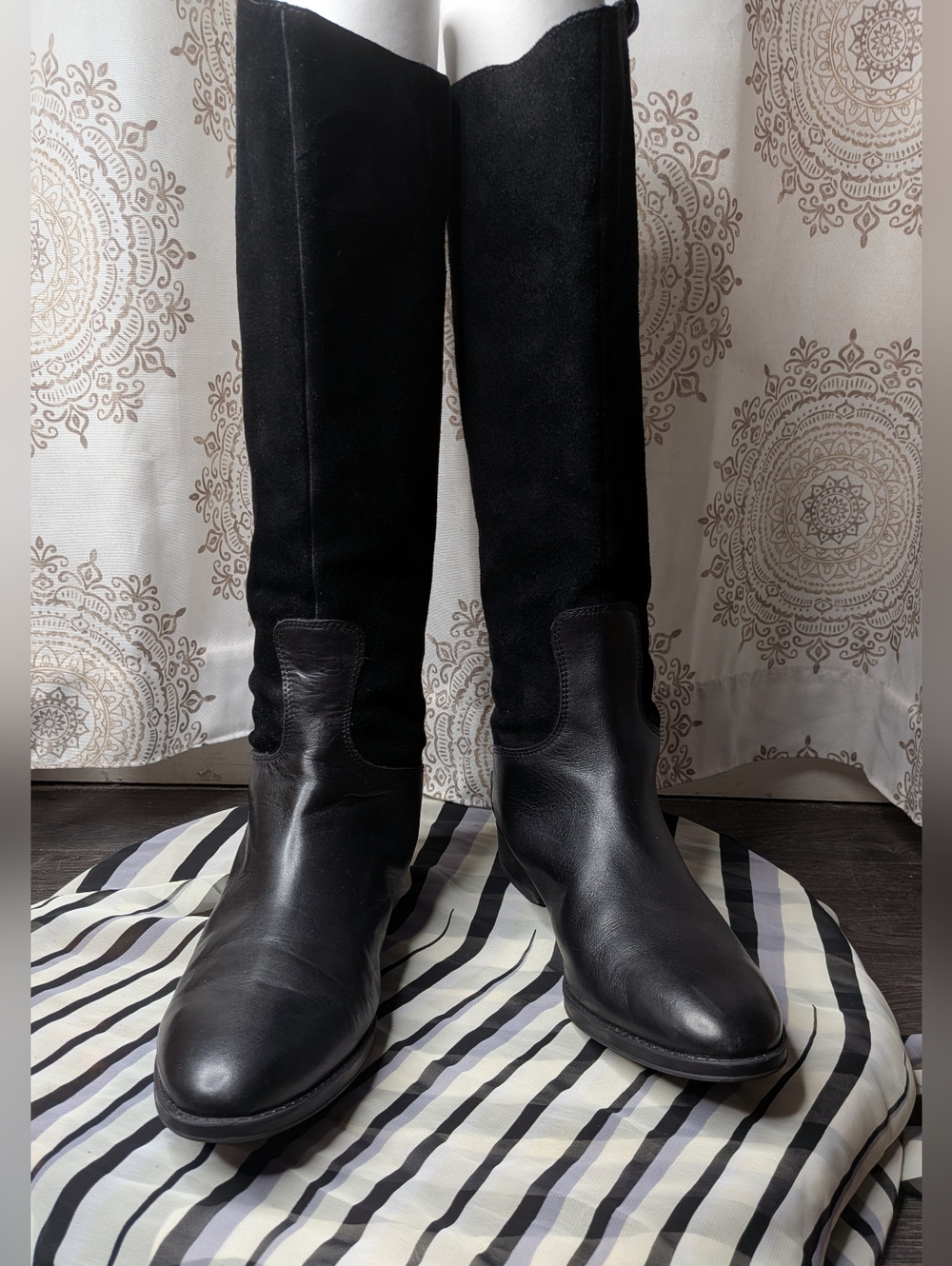 Sam Edelman Pembrooke Tall Riding Rear Zip Boots Black Suede Leather Women 10M